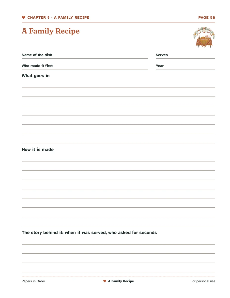 Actual A Family Recipe page from My Life Story